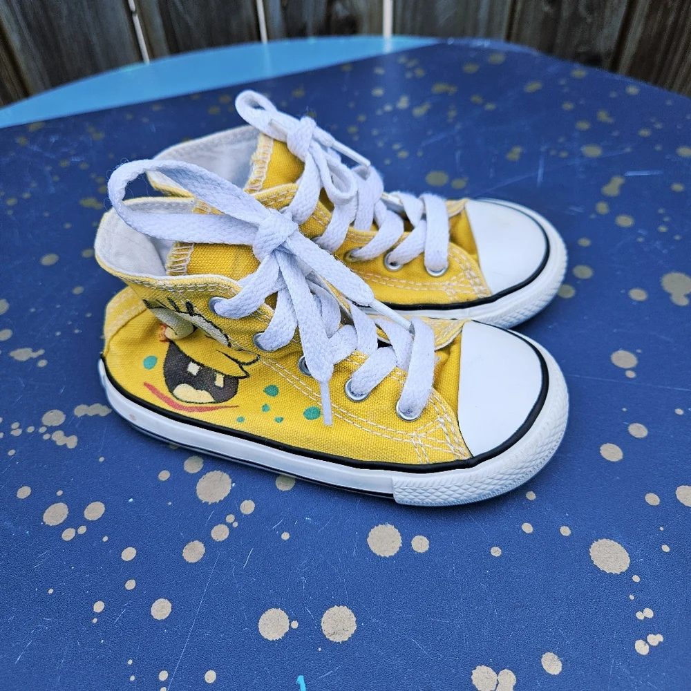 Converse SpongeBob Kids High-Top Sneakers - Yellow Size 8 - Picture 2 of 16